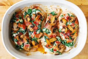 Smothered Chicken with Spinach and Mushrooms