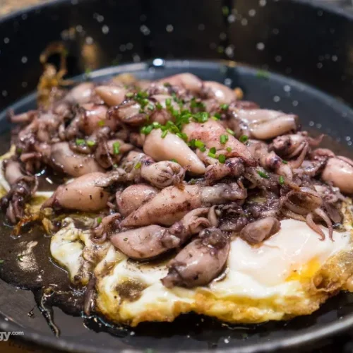 Fried-Egg-with-Baby-Squid