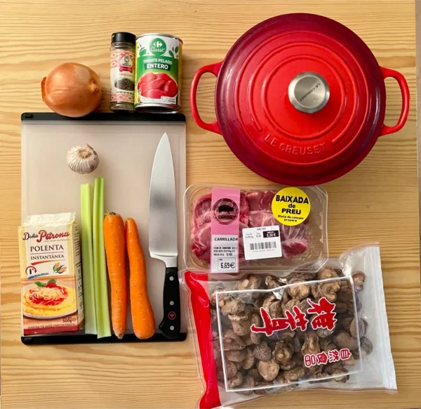 Pork cheeks and polenta preparation