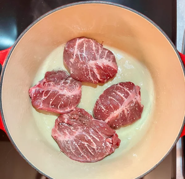 Pork cheeks and polenta preparation