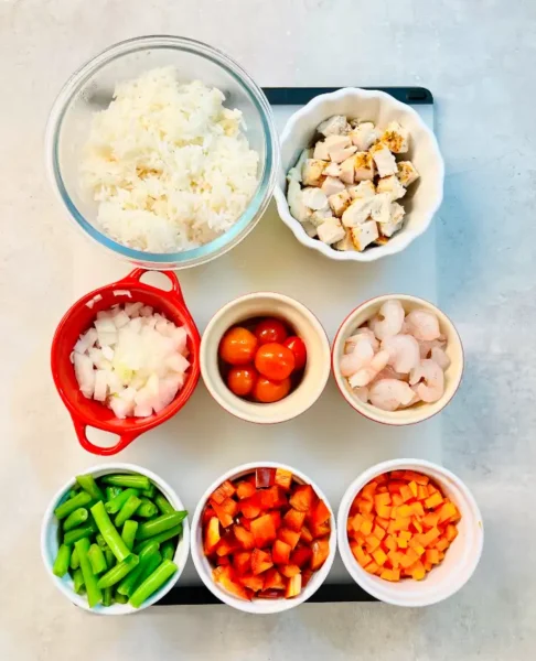 Nasi Goreng Indonesian Fried Rice mise en place