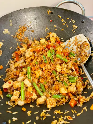 Nasi Goreng Indonesian Fried Rice Final toss in wok