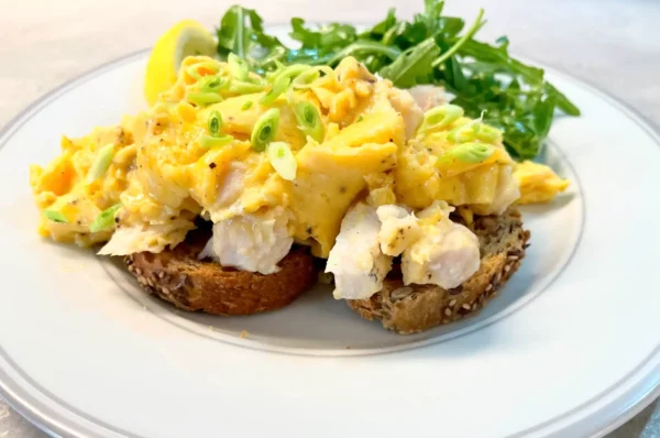 fish and scrambled eggs on toast: International Summer Recipes