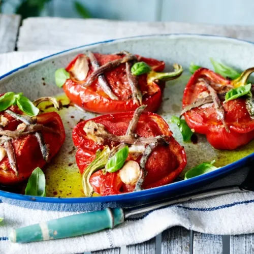 Roasted Peppers with Tomatoes & Anchovies